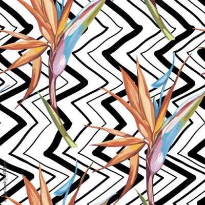 Papier peint  Elegance seamless pattern in vintage style with Strelitzia flowers.