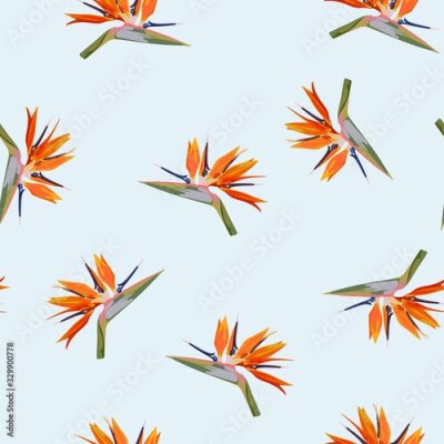 Papier peint  Elegance seamless pattern in vintage style with Strelitzia flowers.  Exotic plants. Summer beach floral design. Paradise nature.