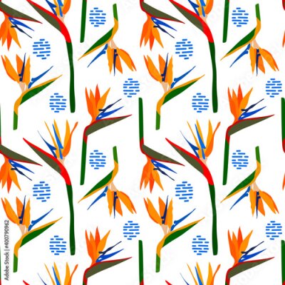 Papier peint  Elegance seamless pattern with Strelitzia flowers. Vector design for textile, fashion, paper, packaging and branding