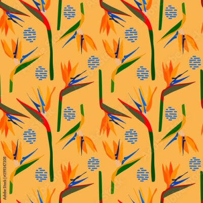 Papier peint  Elegance seamless pattern with Strelitzia flowers. Vector design for textile, fashion, paper, packaging and branding