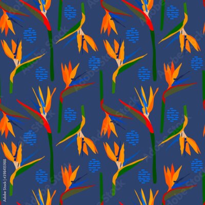 Papier peint  Elegance seamless pattern with Strelitzia flowers. Vector design for textile, fashion, paper, packaging and branding