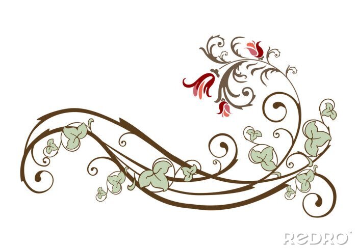 Papier peint  élément de design vintage avec des fleurs et de lierre