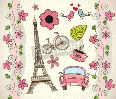 Papier peint  Eléments de Paris en couleurs