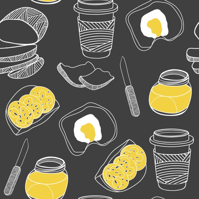 Papier peint  Eléments de petit-déjeuner sur fond foncé