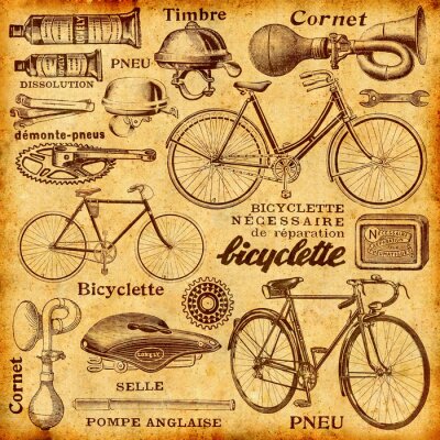 Papier peint  Eléments de vélo sur fond vieilli