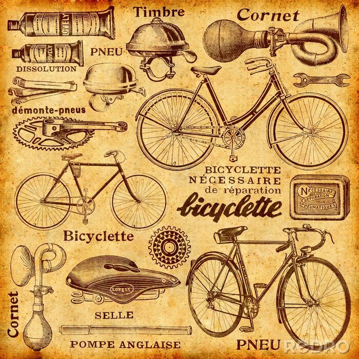 Papier peint  Eléments de vélo sur fond vieilli