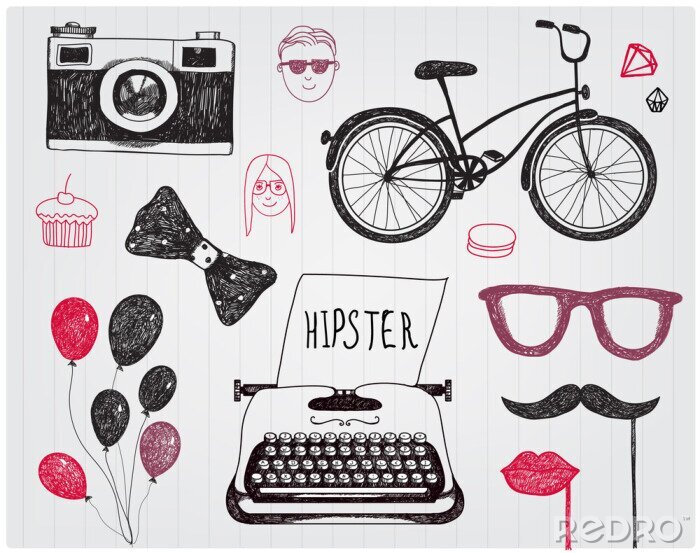 Papier peint  Eléments hipster avec un vélo