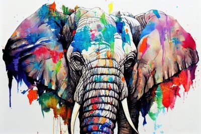 Papier peint  Éléphant en taches de couleur