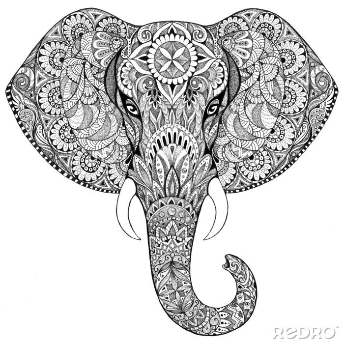 Papier peint  Éléphant géométrique noir et blanc