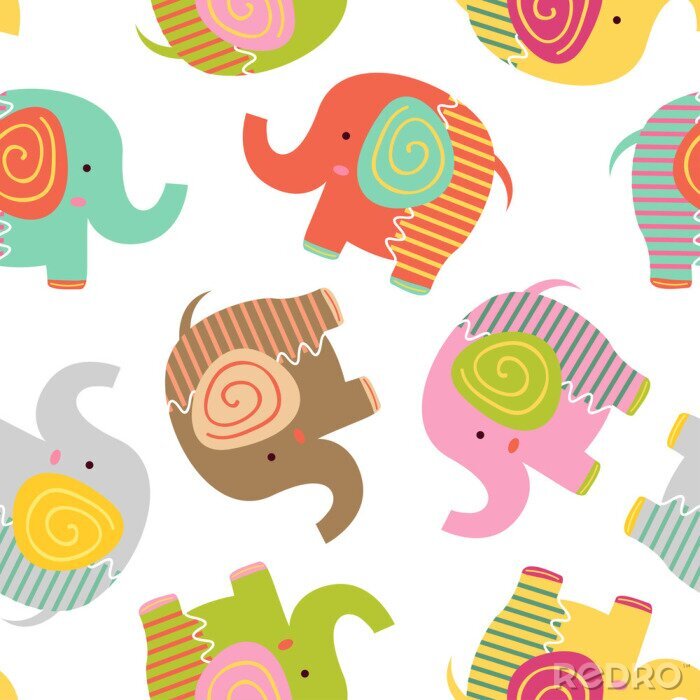Papier peint  Éléphants à motifs colorés