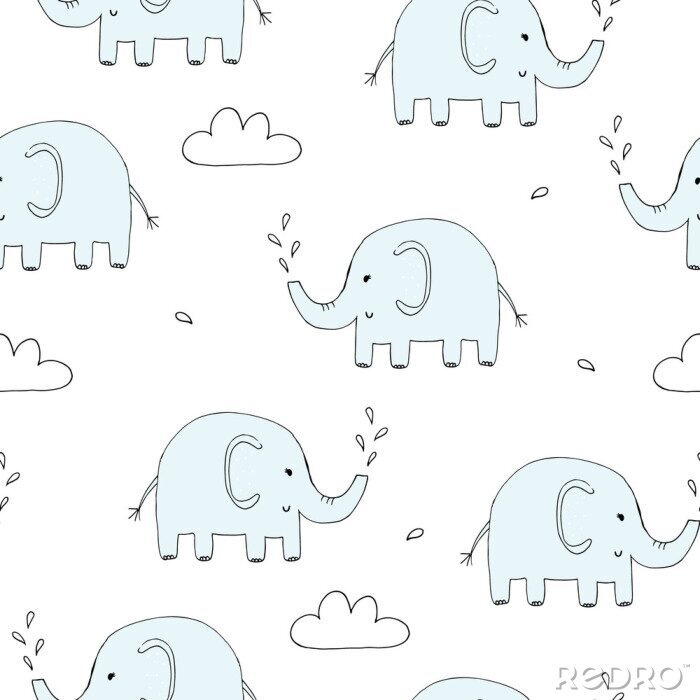 Papier peint  Éléphants bleus minimalistes