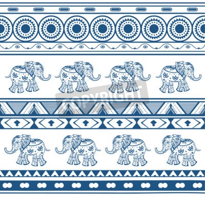 Papier peint  Eléphants éthniques bleus