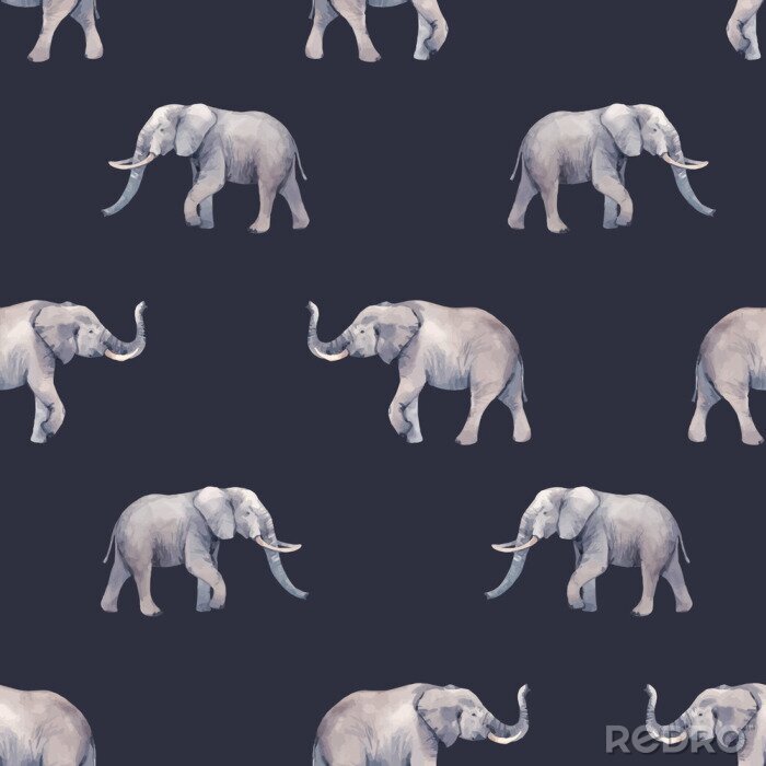 Papier peint  Éléphants réalistes sur fond sombre