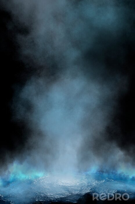 Papier peint  Empty futuristic dramatic scene. Abstract dark landscape, street. Neon light fluid element. Night view, neon blue light. Fantasy background. 3D illustration