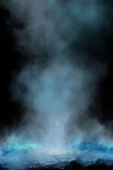 Papier peint  Empty futuristic dramatic scene. Abstract dark landscape, street. Neon light fluid element. Night view, neon blue light. Fantasy background. 3D illustration