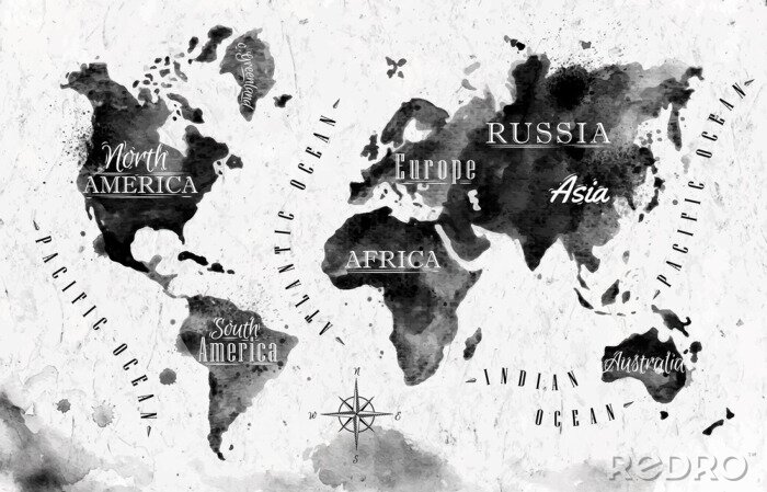 Papier peint  Encre carte du monde