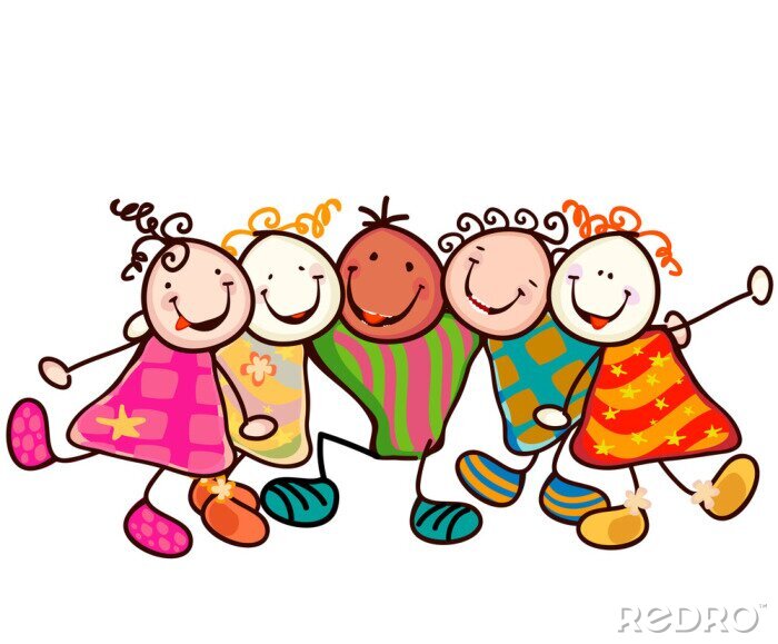 Papier peint  Enfants qui rient en se tenant la main