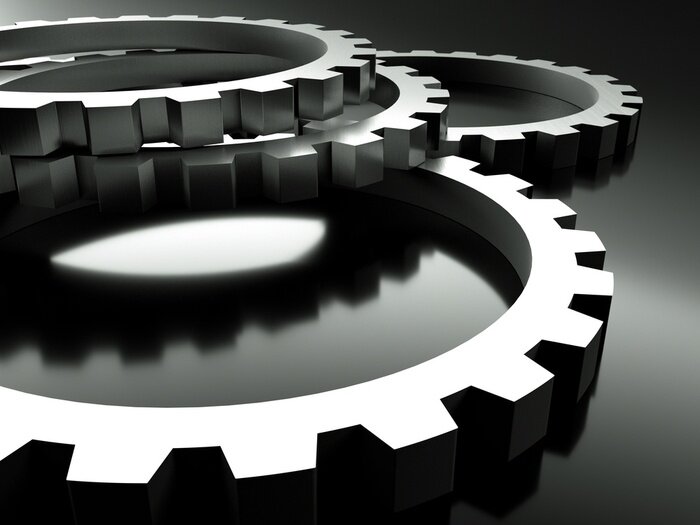 Papier peint  Engrenages gris métal en 3D