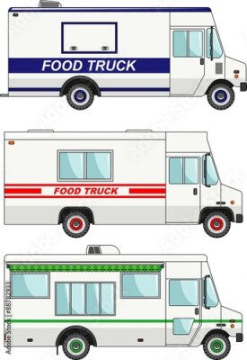 Papier peint  Ensemble de camions de nourriture isolé sur fond blanc dans FlatStyle. Vector illustration.