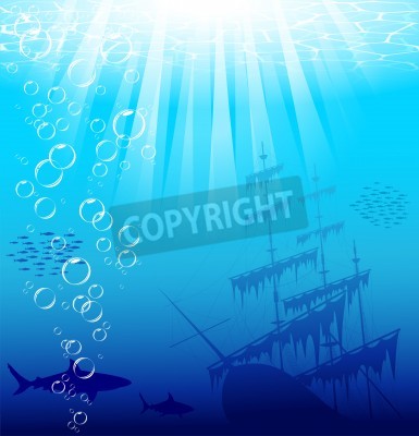 Papier peint  Épave d'un bateau au fond de l'eau