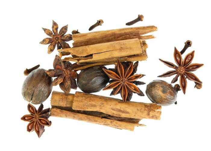 Papier peint  Épices de Noël sur fond blanc