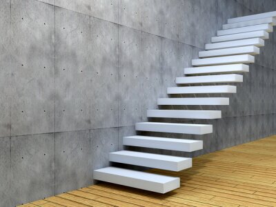 Papier peint  Escalier blanc sur un mur gris