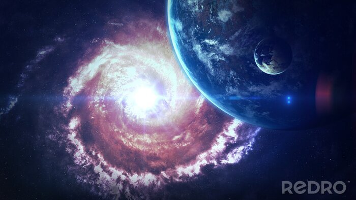 Papier peint  Espace avec une galaxie spirale et des planètes