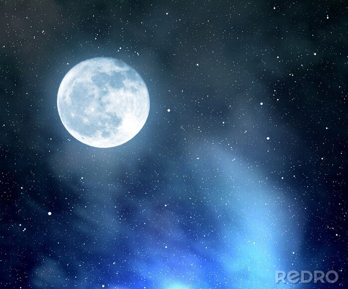 Papier peint  Espace lune sur fond d'étoiles