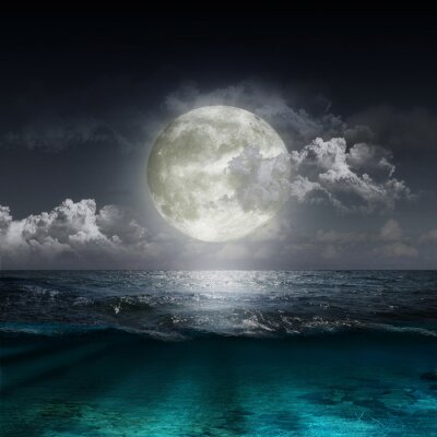 Papier peint  Espace lune sur fond de mer