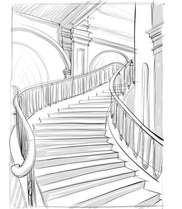 Papier peint  Esquisse avec un escalier