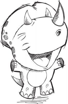 Papier peint  Esquisse d'un dinosaure avec un joli sourire