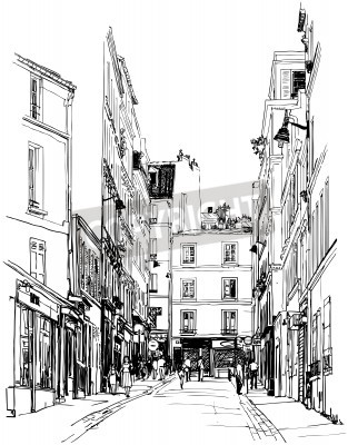 Papier peint  Esquisse en noir et blanc d'une ville