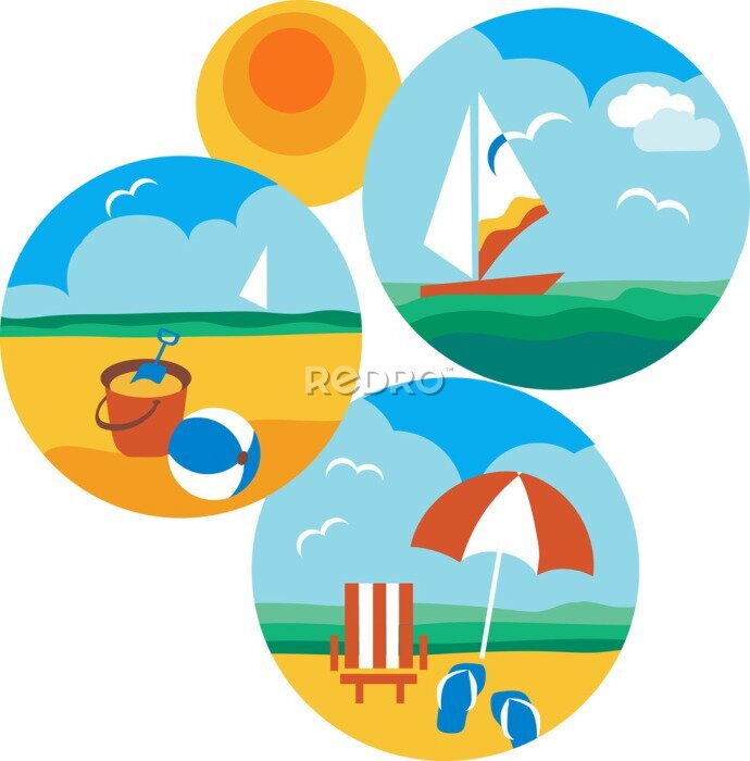 Papier peint  été et icônes de voyage de la plage et de la mer, illustration vectorielle