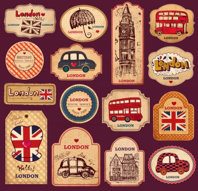 Papier peint  Etiquettes avec les symboles de Londres