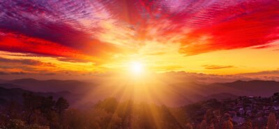 Étonnant, montagne, paysage, coloré, vivement, Coucher soleil, clair, ciel, naturel ...