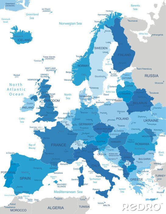 Papier peint  Europa-hautement carte détaillée.