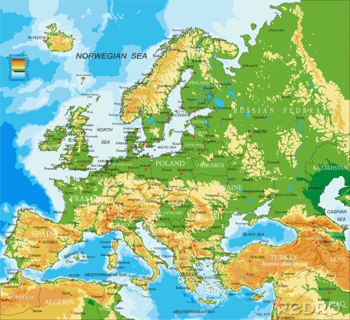 Papier peint  Europe - carte physique