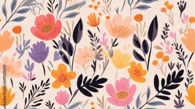 Papier peint  Exotic abstract tropical pattern with strelitzia flower or bird of paradise. Colorful botanical abstract contemporary seamless pattern