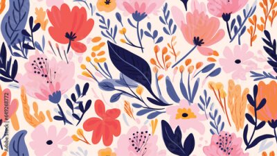 Papier peint  Exotic abstract tropical pattern with strelitzia flower or bird of paradise. Colorful botanical abstract contemporary seamless pattern