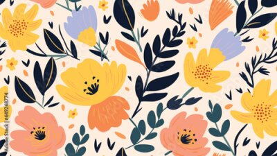 Papier peint  Exotic abstract tropical pattern with strelitzia flower or bird of paradise. Colorful botanical abstract contemporary seamless pattern