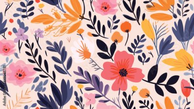 Papier peint  Exotic abstract tropical pattern with strelitzia flower or bird of paradise. Colorful botanical abstract contemporary seamless pattern