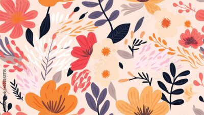 Papier peint  Exotic abstract tropical pattern with strelitzia flower or bird of paradise. Colorful botanical abstract contemporary seamless pattern