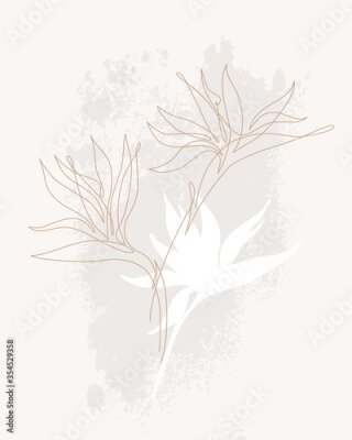 Papier peint  Exotic flower continuous line illustration. One line art. Minimal strelitzia silhouette and single line drawing