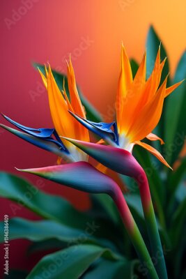 Papier peint  Exotic flowers such as strelitzia and xanadu feature brightly colored blooms set against a vibrant colorful background prominently._00001_