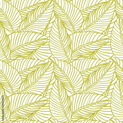 Papier peint  Exotic leaves, line art tropical strelitzia floral seamless pattern black and white color. Vector background for prints, fabric, wallpapers, wrapping paper, poster, card