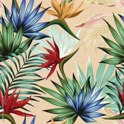 Papier peint  Exotic multicolor tropical jungle seamless beige background