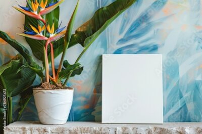 Papier peint  Exotic Strelitzia Blooms with Empty Canvas for Personal Sentiments