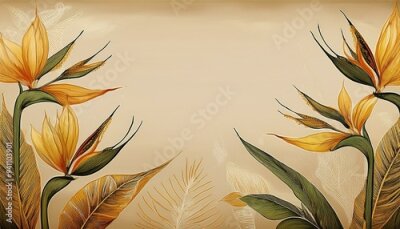Papier peint  Exotic strelitzia flowers on a light brown background