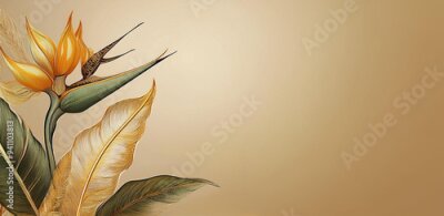 Papier peint  Exotic strelitzia flowers on a light brown background
