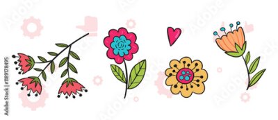Papier peint  Exotic tropical flowers big vector clipart set. Orchid, strelitzia, hibiscus, bougainvillea, gloriosa, protea, tulip, hydrangea, fuchsia. Jungle floral design. Island flowers. Isolated and editable